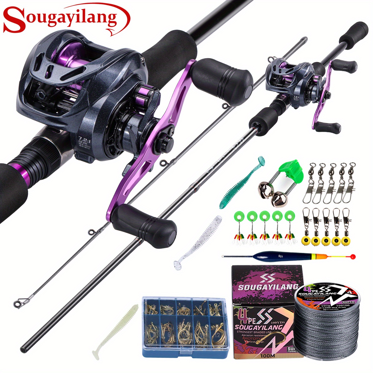 

Sougayilang Fishing Rod & Reel Set, 2-section Composite Graphite And Fiberglass Blank Rod With 8+1 Ball Bearings Baitcasting Reel - Max Drag 8kg, With Fishing Line Fishing Tackles