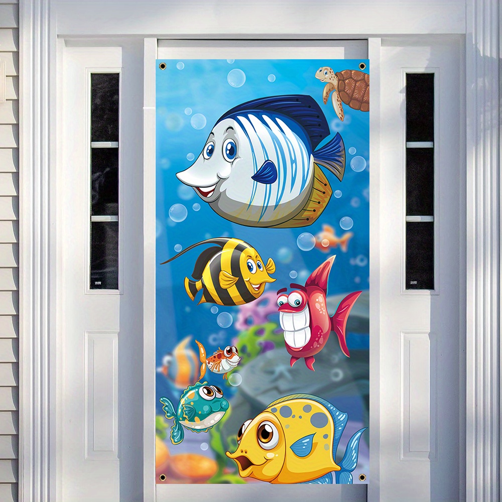 1pc, Underwater World Door Cover Banner, Polyester, Colorful Little Fish  Porch Sign Background Birthday Party Supplies Front Door Hanging Indoor  Outdo