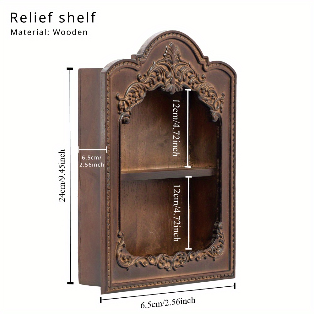 TEMU Solid Wood Relief Shelf Wooden Fragrance Perfume Decoration Wall Hanging Storage Rack French Retro Carved Wall Cabinet Small Jewelry Rack,