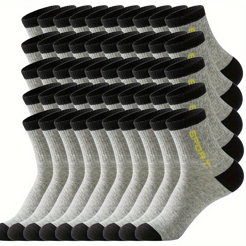 

5 Pairs Men's Sweat Absorption Crew Socks, Comfy & Breathable Elastic Sport Socks For Men's Outdoor Activities All Seasons Wearing