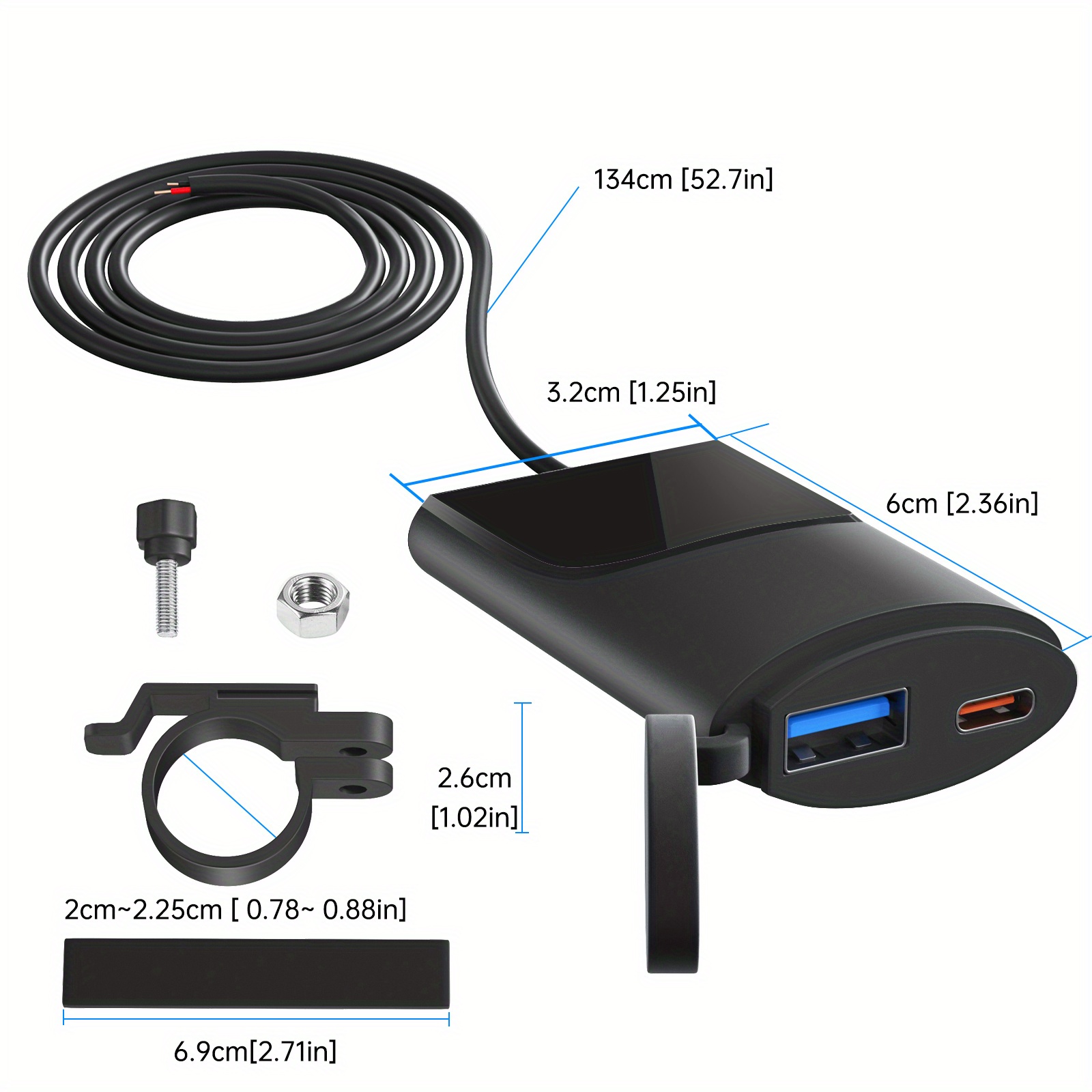 

1pc Upgraded Motorcycle Phone Charger Equipped With 30w Usb-c (pd Powered) And 18w Usb-a Dual Port Dual Fast Charging Motorcycle A+c Charger