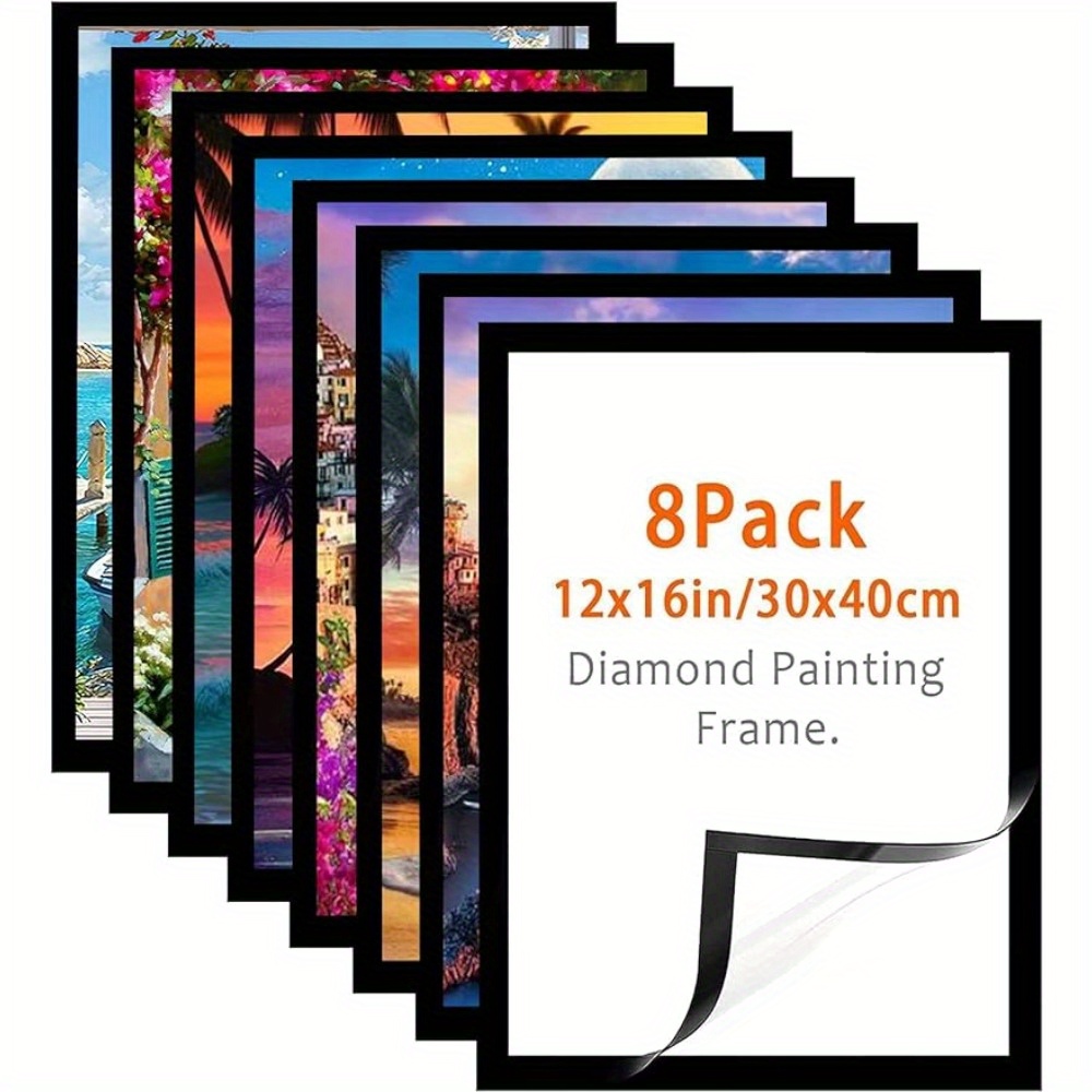 Image of 12x16 Inch Frame - Frames For Diamond Paintings 30x40 Cm, Ideal For 10x14 Inch Images, Magnetic Self-adhesive Frames For Walls, Windows, And Doors - Set Of 8 (black)