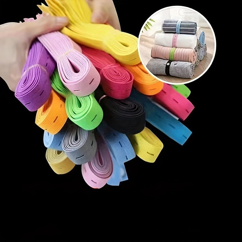 

30pcs Band With Buttonholes, Stretchable Fastening Strap, Roll-up Clothes Storage Band, Adjustable Clothing Storage Strap With Button, Travel Luggage Space Saver, Drawer & Closet Organizer