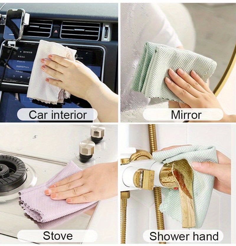 10pcs microfiber cleaning cloths lint free reusable fish scale towels for windows cars kitchen bathroom soft absorbent   details 1