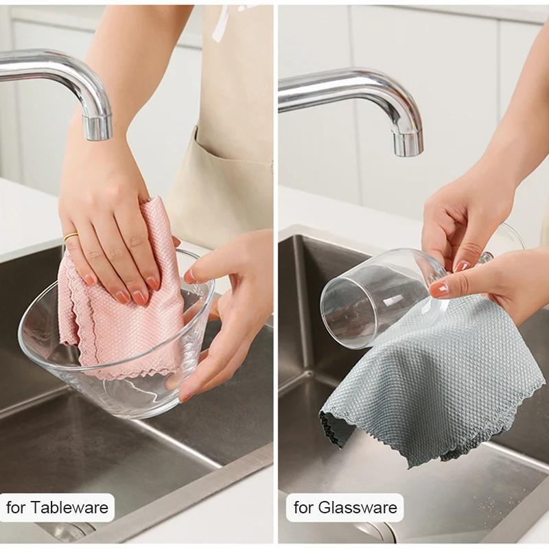 10pcs microfiber cleaning cloths lint free reusable fish scale towels for windows cars kitchen bathroom soft absorbent   details 2