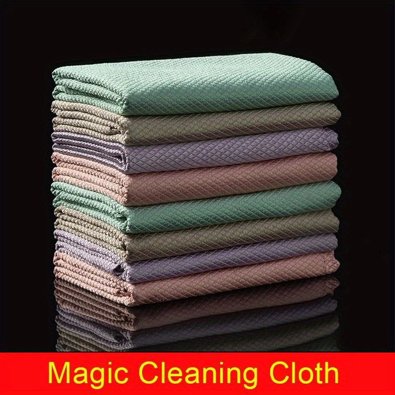 10pcs microfiber cleaning cloths lint free reusable fish scale towels for windows cars kitchen bathroom soft absorbent   details 3