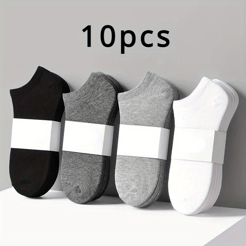 

10 Pairs Of Unisex Solid Low Cut Ankle Socks, Cotton Breathable Socks, For All Seasons Wearing, Men Women's Stockings & Hosiery