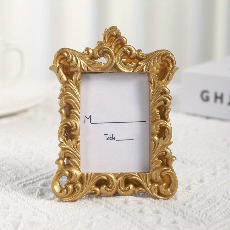 

1pc Vintage Baroque Style Rectangular Place Card Frame, Golden Resin Photo Holder For Party Supplies, Wedding Favors, Table Number Display, Home Decor Gifts