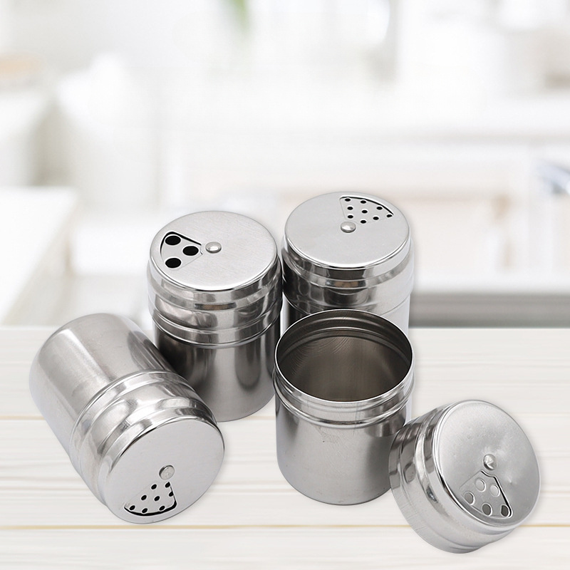 

4pcs Stainless Steel Seasoning Jars Set, With Adjustable Pour Holes, Kitchen Spice Containers For Pepper Bbq, Suitable For Restaurant