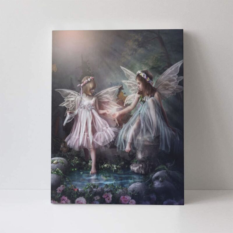 Enchanted Forest Garden Angels キャンバスウォールアート – ピンクの花のファンタジー絵画 - Temu Japan