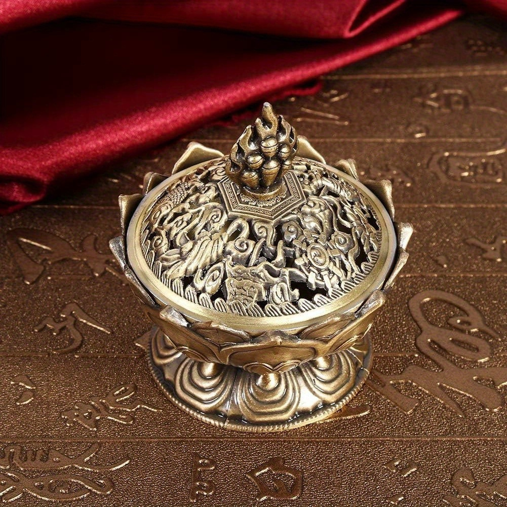 

Incense Burner, Lotus Zinc Alloy Stick Cone Incense Holder Vintage Backflow Smoke Ash Catcher For Home Decoration