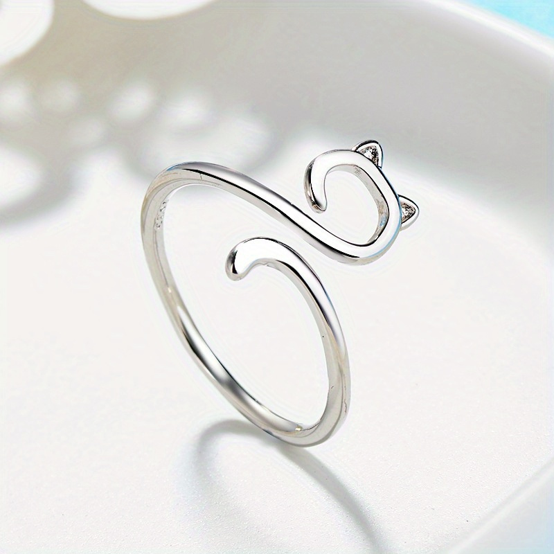 S925 Sterling Silver Hollow Cat Ring, Adjustable