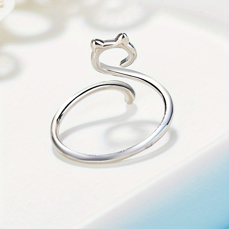 S925 Sterling Silver Hollow Cat Ring, Adjustable