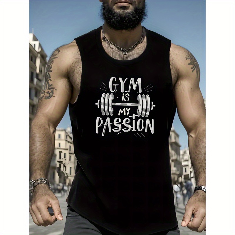 

Gym Is My Passion Print Summer Men's Quick Dry Moisture-wicking Breathable Tank Tops Athletic Gym Bodybuilding Sports Sleeveless Shirts For Running Training Men's Clothing