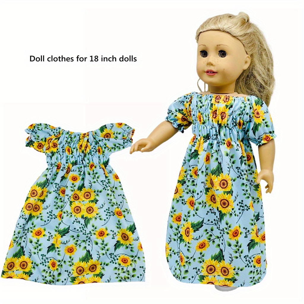 

Charming Sunflower Long Dress For 18" Dolls - Perfect Accessory Outfit, Fits 15-18" Dolls, Ideal Gift For Kids Ages 3-6 (doll Not Included)