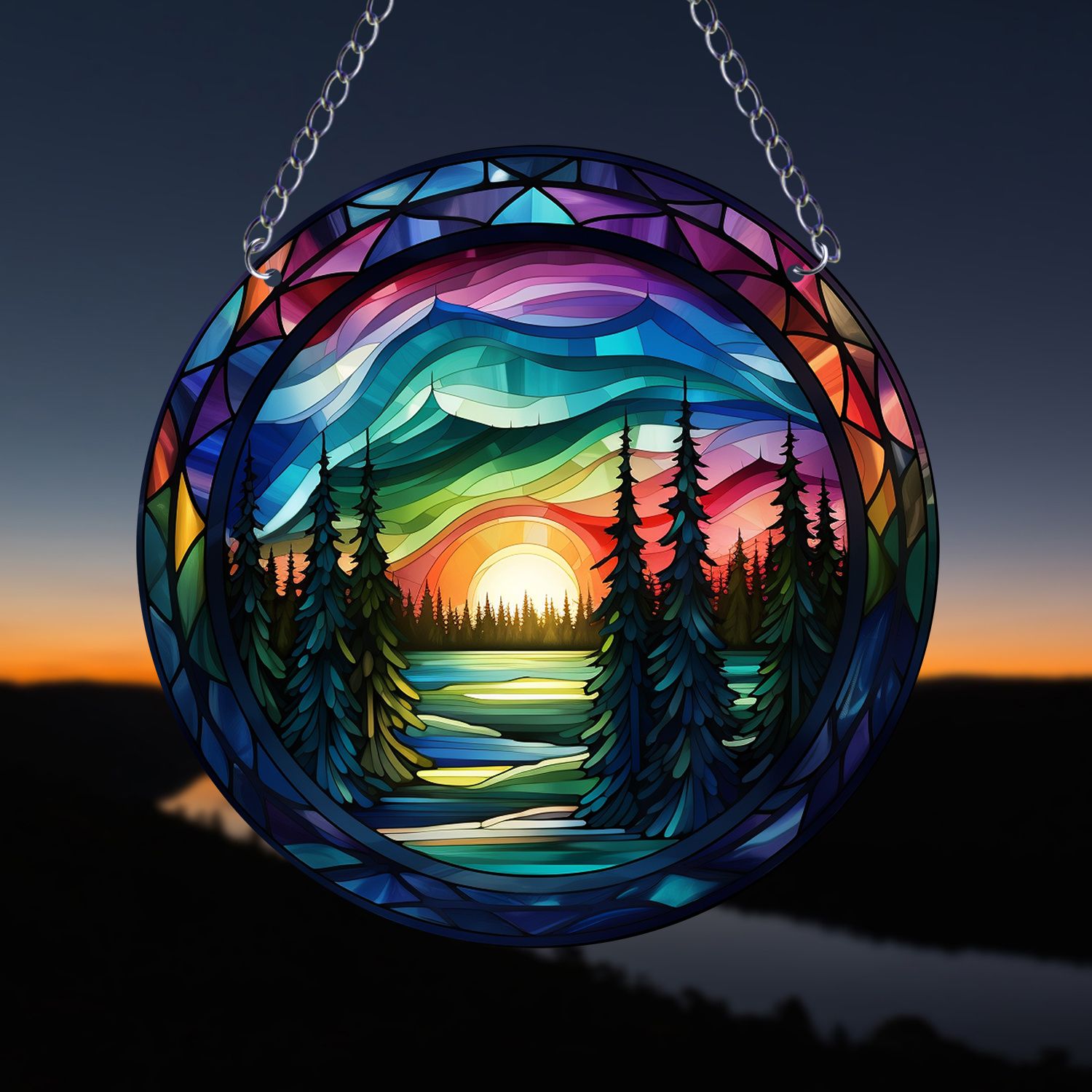 Aurora Borealis Themed Stained Acrylic Suncatcher Round Wall - Temu