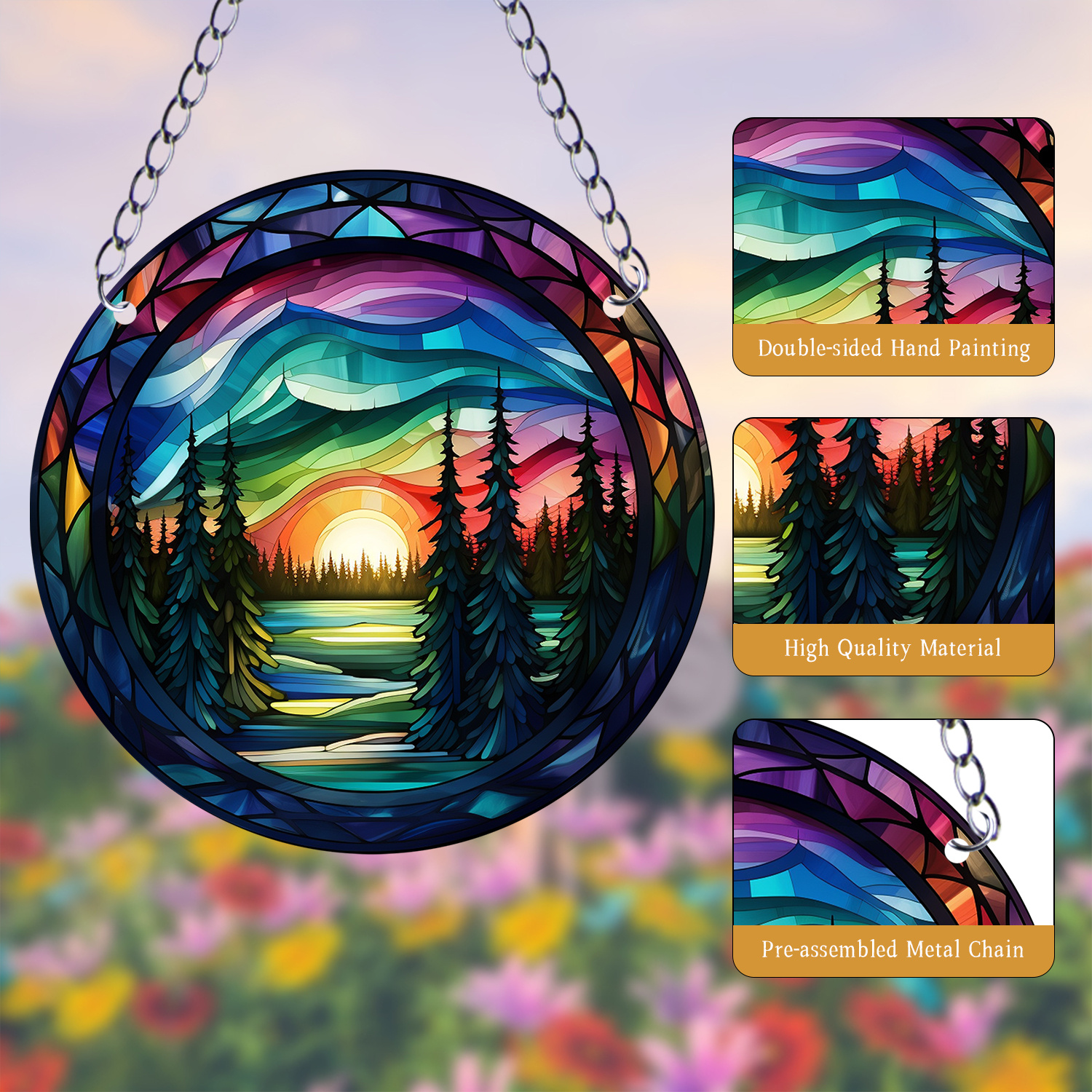 Aurora Borealis Themed Stained Acrylic Suncatcher Round Wall - Temu