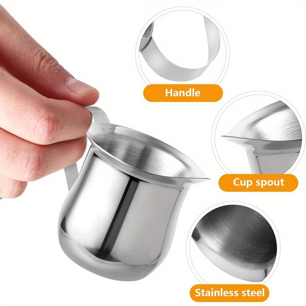 stainless steel milk frothing pitcher set 4 sizes 60ml 90ml 150ml 240ml espresso steaming jugs for cappuccino coffee non stick barista tools kitchen coffee accessories with latte art pen details 9