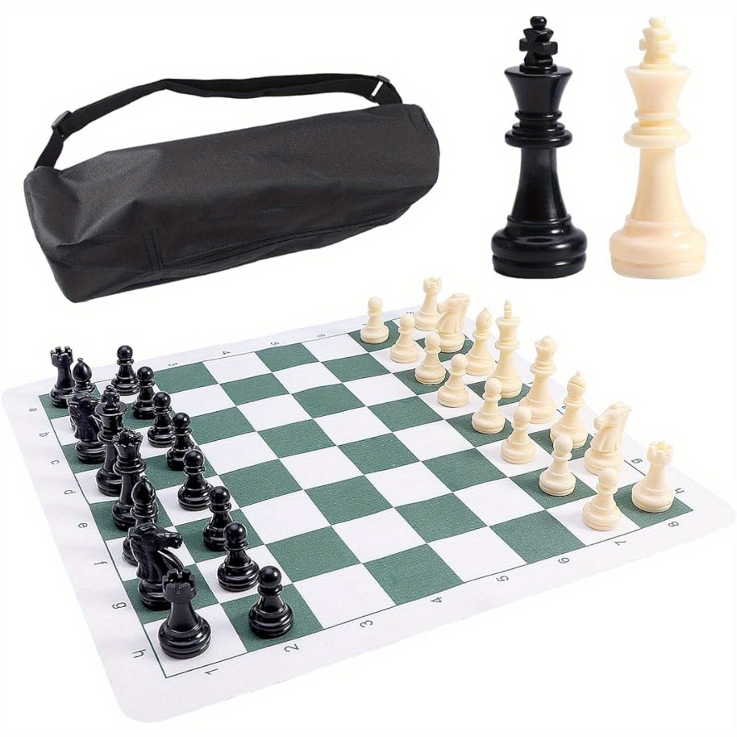 

Tournament Chess Mat With Chess & Storage Bag, Pu Leather Tournament Roll Up Chess Board, Party Gathering Game Supplies