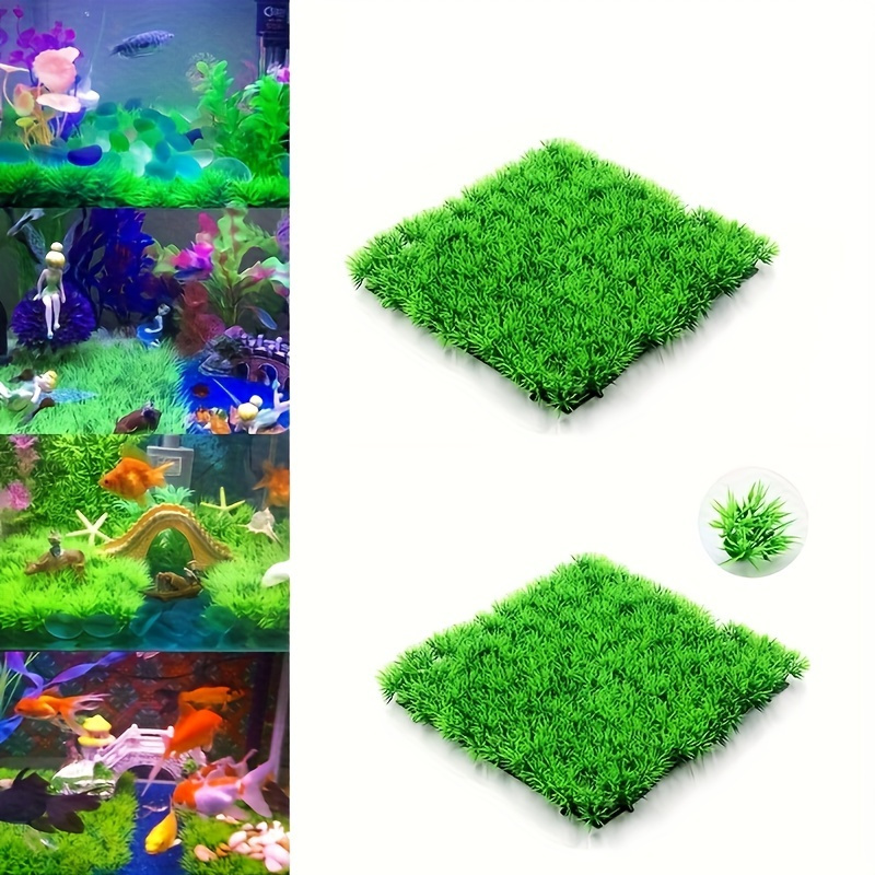 

1/2pcs, Artificial Grass Squares For Aquarium, 4.92x4.92x1.18in Green Aquatic Simulation Plants, Fish Tank Water Lawn Weeds Ornament, Durable Realistic Fake Lawn Home Decor