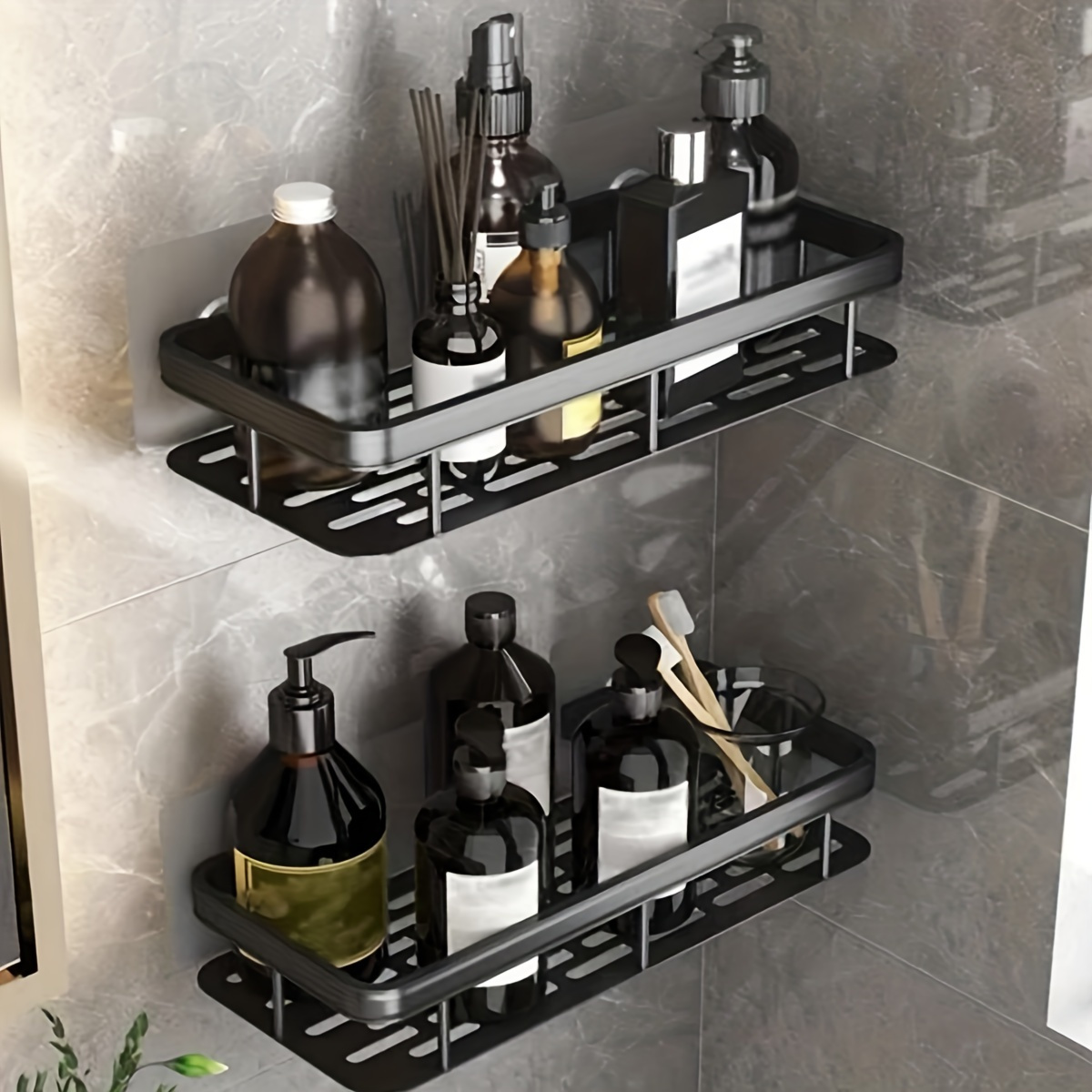 

Steel Suction - -mounted Bathroom Organizer For Shampoo, &