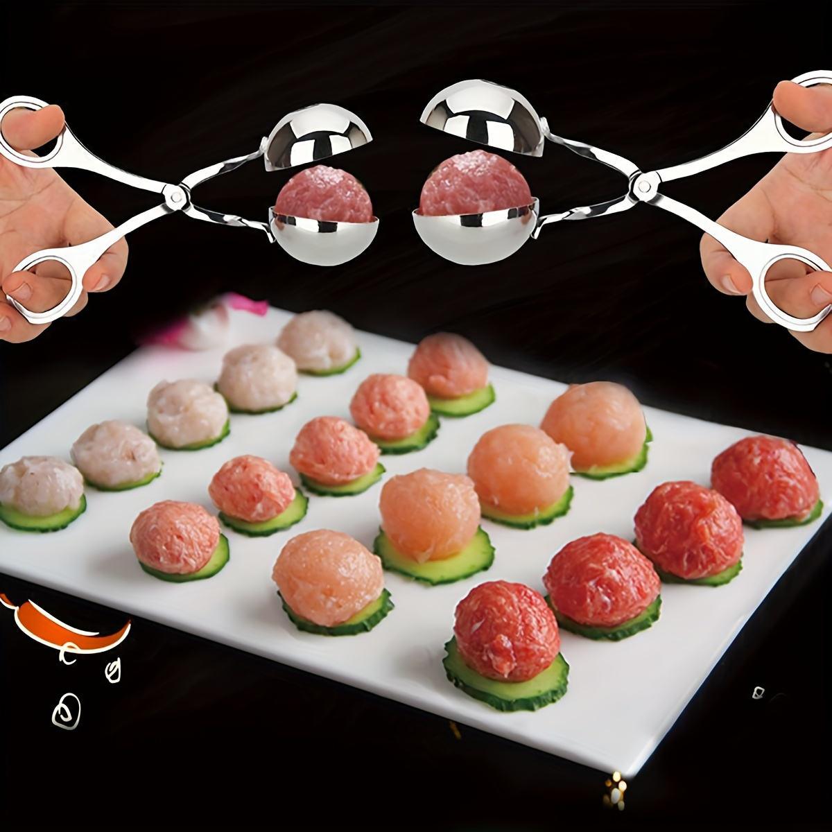 1pc non stick meatball maker stainless steel meatball scoop with long handle ideal for restaurants kitchenware tableware Product details 0