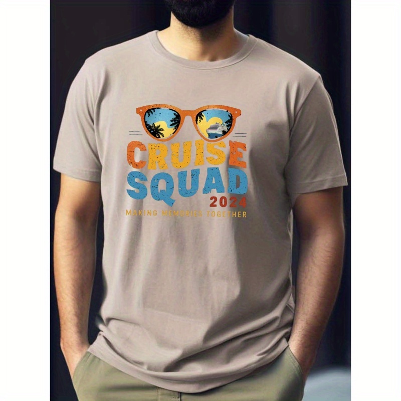 

Cruise Squad Letter Graphic Print Men's Creative Top, Casual Short Sleeve Crew Neck T-shirt, Men's Clothing For Summer Outdoor