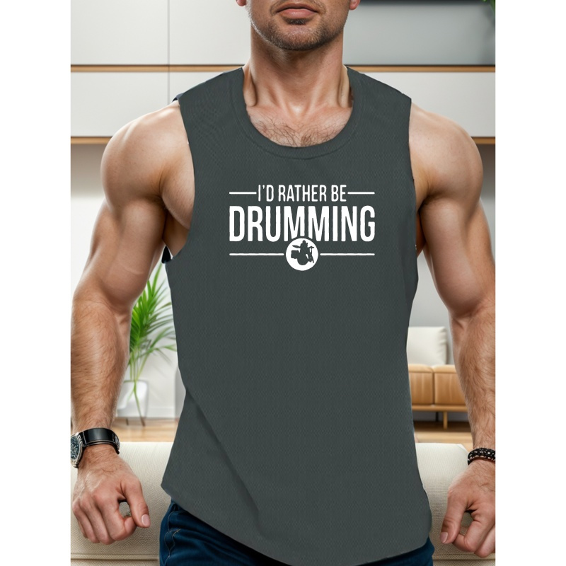 

Drumming Print Summer Men's Quick Dry Moisture-wicking Breathable Tank Tops Athletic Gym Bodybuilding Sports Sleeveless Shirts For Running Training Men's Clothing