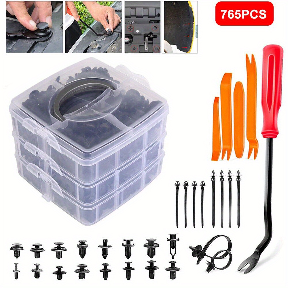 

765pcs Car Retainer Nylon Auto Fasteners Push Trim Clips Pin Rivet Bumper Kit