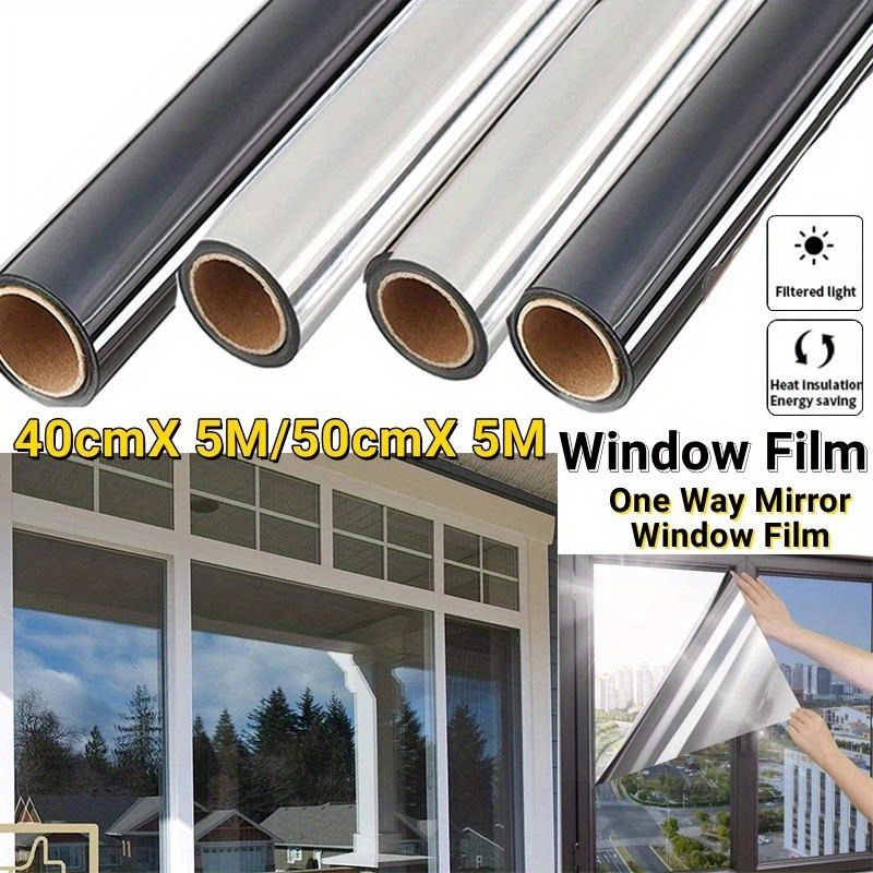 

1 Roll Mirror Window Film, Reflective Privacy Tint, Anti-uv, Heat Control Sun Blocking, For Home Office Living Room, Silvery/black & Silvery Options