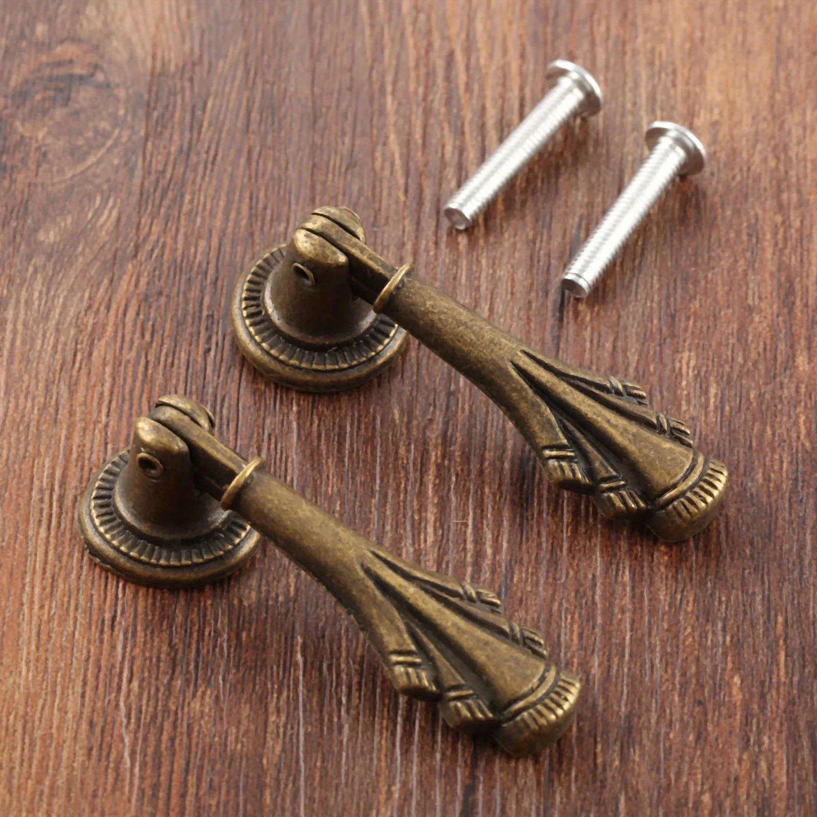Image of 2pcs Antique Bronze Alloy Cabinet Handles, Vintage European Style Painted Metal Pulls With Screws For Kitchen Furniture Decor, Kitchen Cabinet Handles