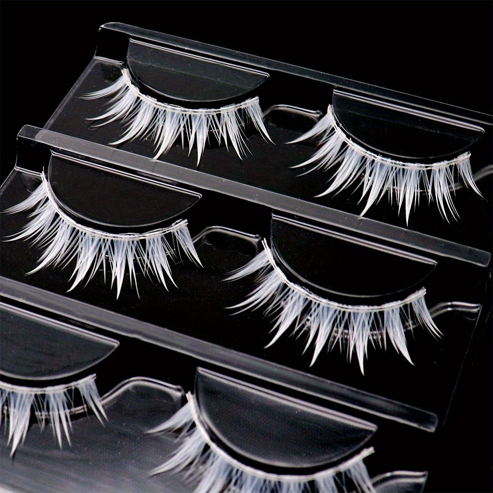 

3 Pairs White False Eyelashes, Hard Stem, Cosplay Comic Cartoon Character Lashes, Stage Performance Costume Makeup Accessory