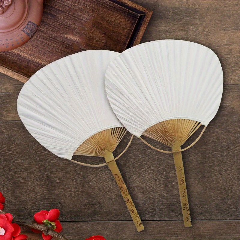 

1pc Traditional Japanese Handheld Folding Fans, 24cm/9.36in Bamboo Handle, Blank Paper, Double-sided, Diy Art Drawing Craft, Round, Retro Style, Party Performance Photo Props, Wedding Gift