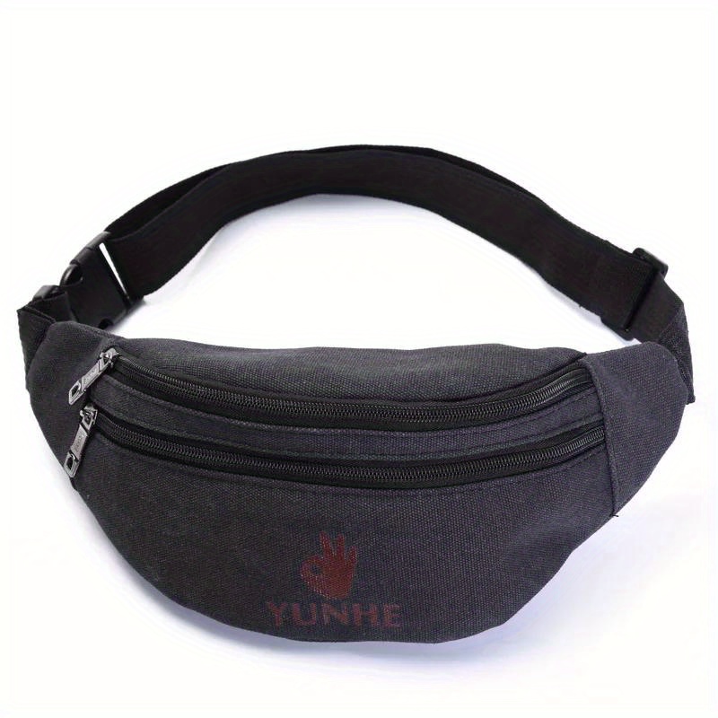 Image of Men's Casual Functional Waist Bag Fashionable Canvas Purse Creative Ok Purse Waist Package For Man Canvas Hip Bag