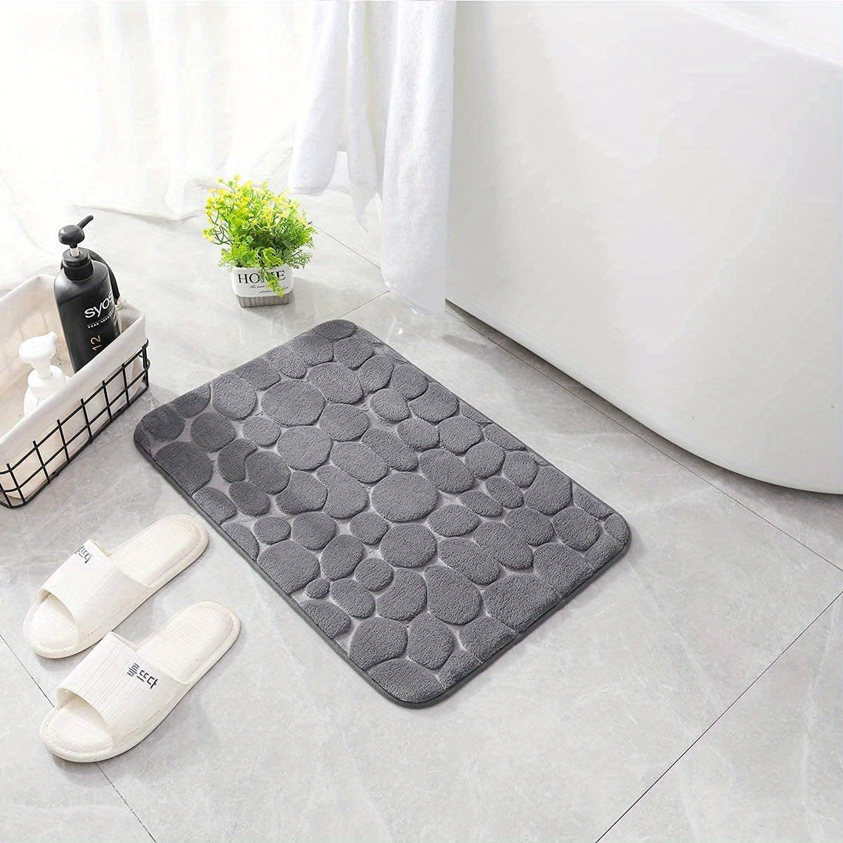 ultra soft memory foam bath rug with cobblestone design quick dry non slip machine washable   shower room and bathroom decor details 3