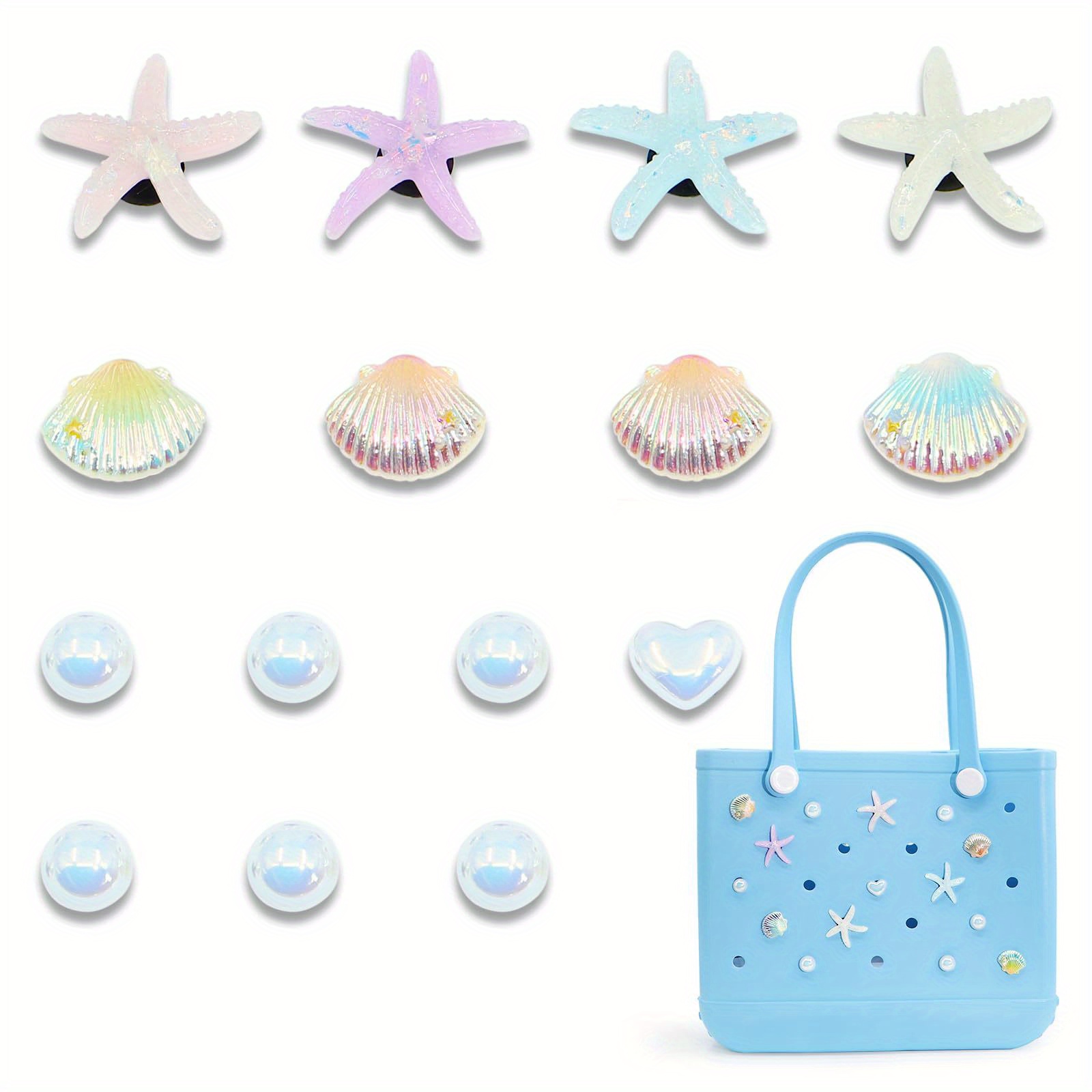 

15pcs Cute Inserts Charms For Beach Bag, Starfish Shells And Faux Pearls For Beach Bag Accessories, Beach Bag Tote Handbag Decoration