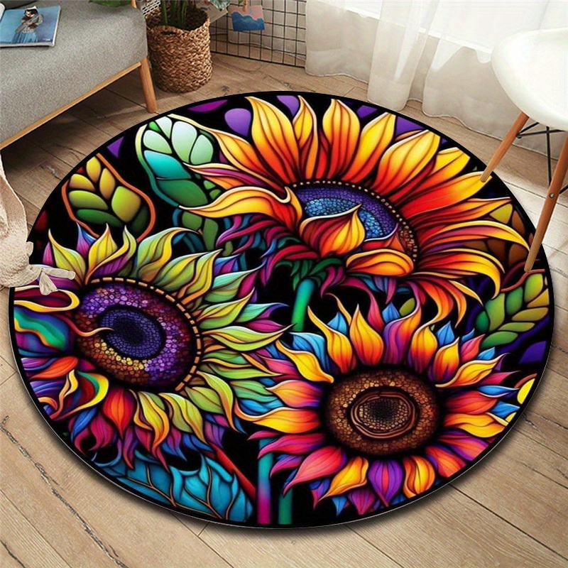 

1pc, Sunflower Carpet Round Carpet Indoor Non-slip Carpet Non-shedding Floor Mat Suitable For Bedroom Living Room Bathroom Office Home Decoration Room Decoration