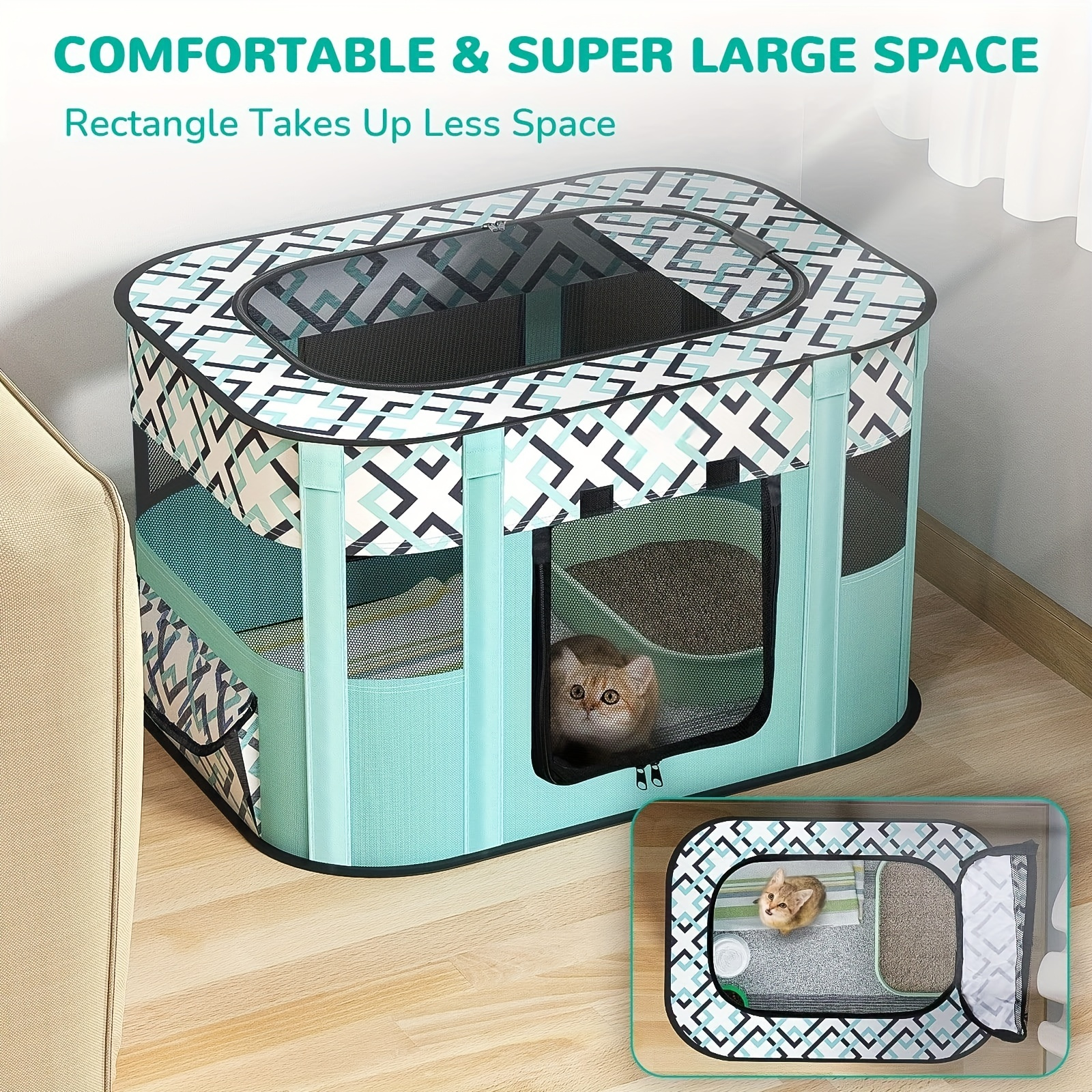 

Extra Large Portable Pet Playpen With Storage Bag, Comfortable & Spacious Mesh Dog Kennel For Indoor/outdoor, Ideal For Medium/large Dogs, Cats, Rabbits