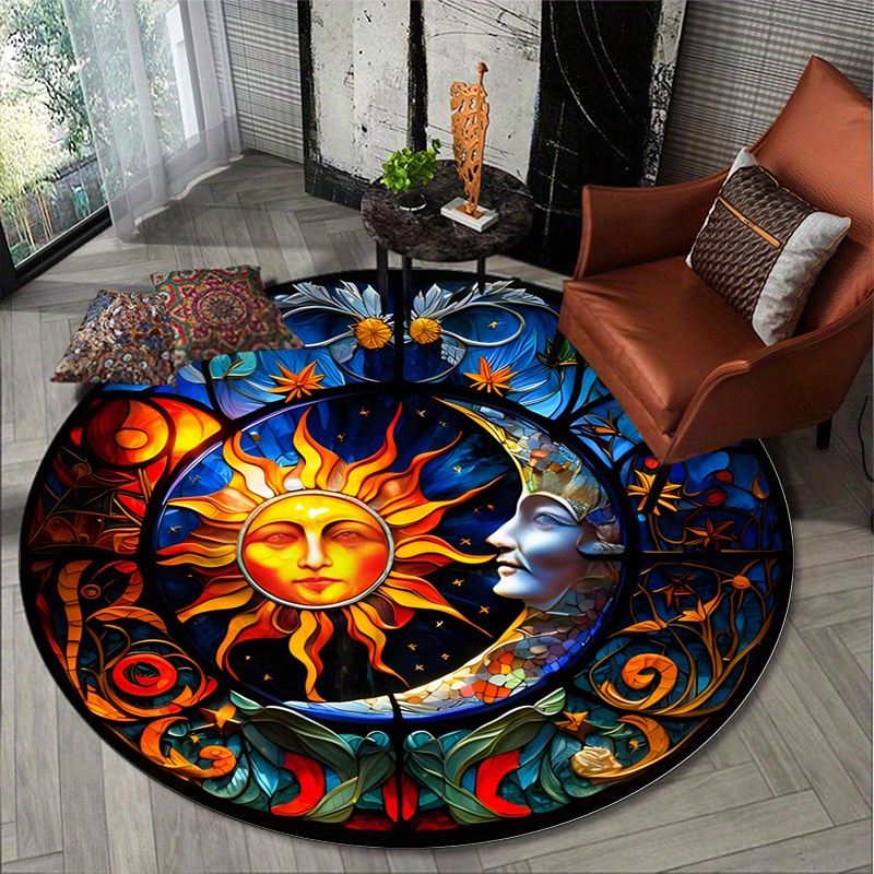 

1pc, Crystal Velvet Sun Moon Carpet Round Carpet Indoor Non-slip Carpet Non-shedding Floor Mat Suitable For Bedroom Living Room Bathroom Office Home Decoration Room Decoration