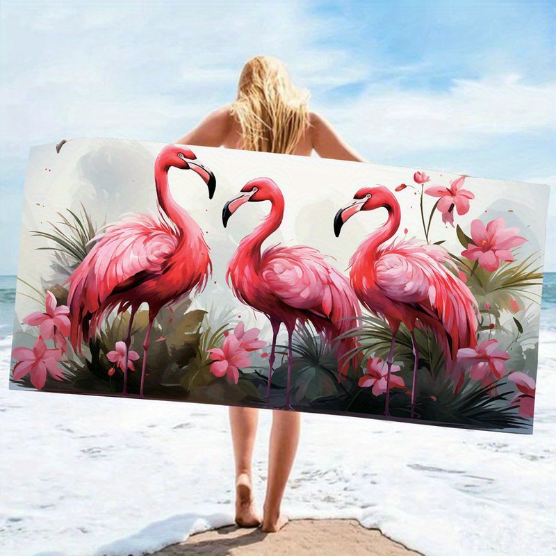 

1pc Flamingo Pattern Quick-drying Bath Towel, Suitable For Beach, Swimming Pool