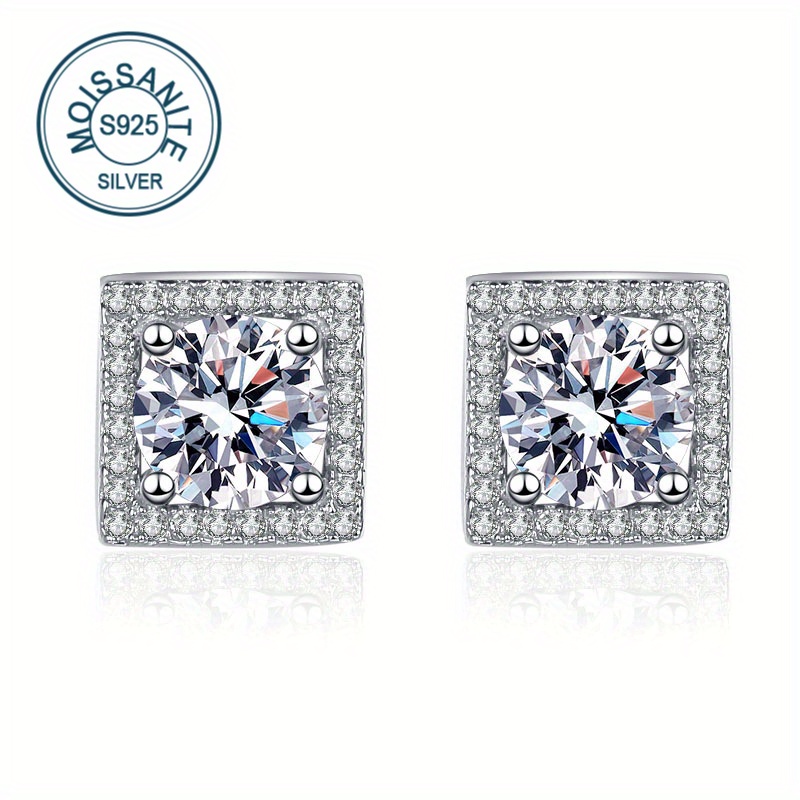 

925 Sterling Silver Moissanite Square Stud Earrings, Classic & Simple Fashionable Design, Elegant & Delicate Unique Gift For Birthday, Anniversary With Luxury Gift Box