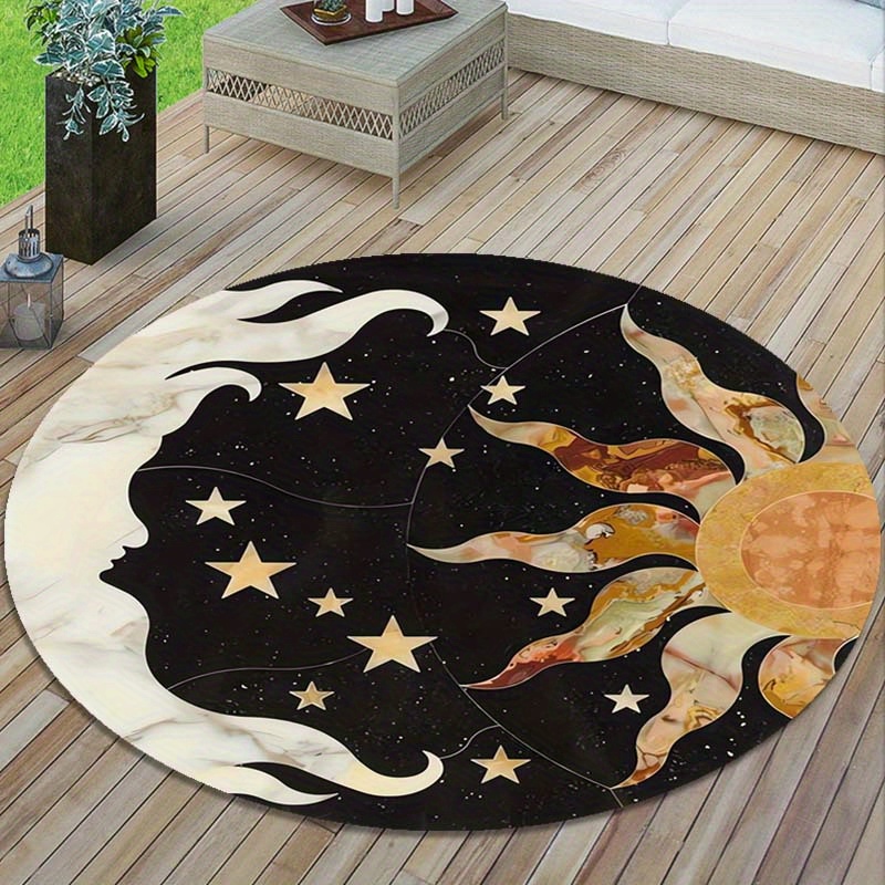 

1pc Sun And Moon Patterned Round Rug Area Rug, Outdoor Rug Picnic Mat Suitable For Deck Backyard Patio Aesthetic Room Decor Art Supplies Home Decor