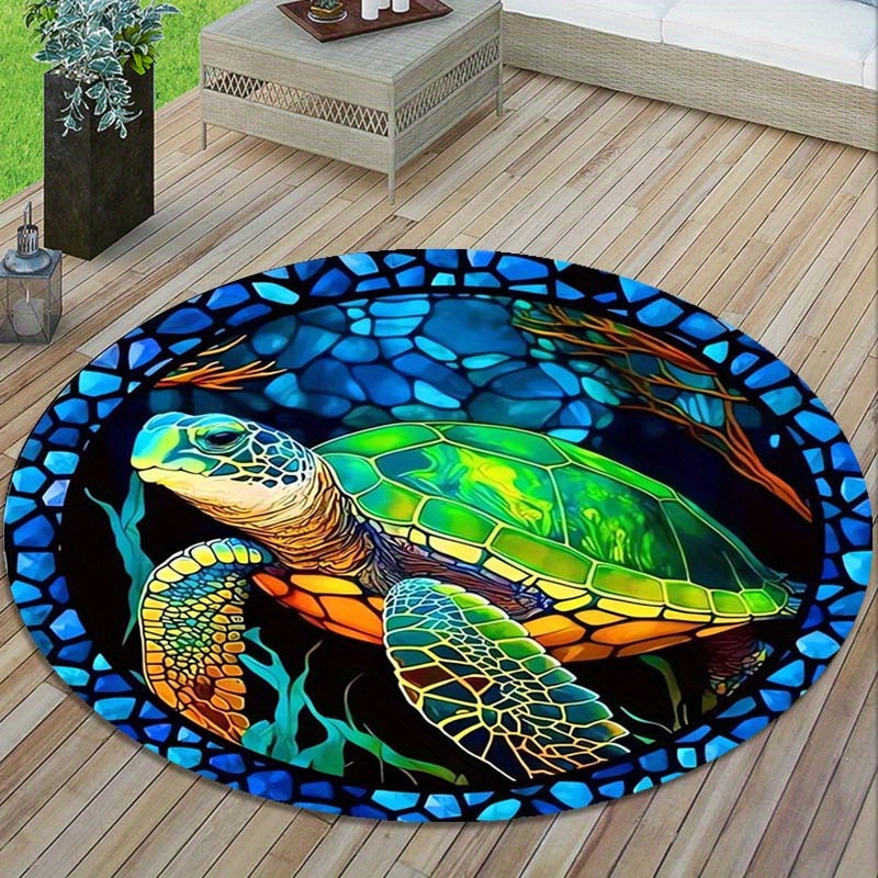 

1pc Turtle Patterned Round Rug Area Rug, Outdoor Rug Picnic Mat Suitable For Deck Backyard Patio Aesthetic Room Decor Art Supplies Home Decor