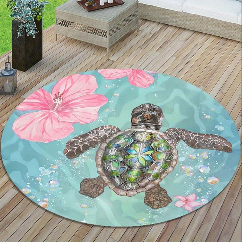 

1pc Turtle Patterned Round Rug Area Rug, Outdoor Rug Picnic Mat Suitable For Deck Backyard Patio Aesthetic Room Decor Art Supplies Home Decor