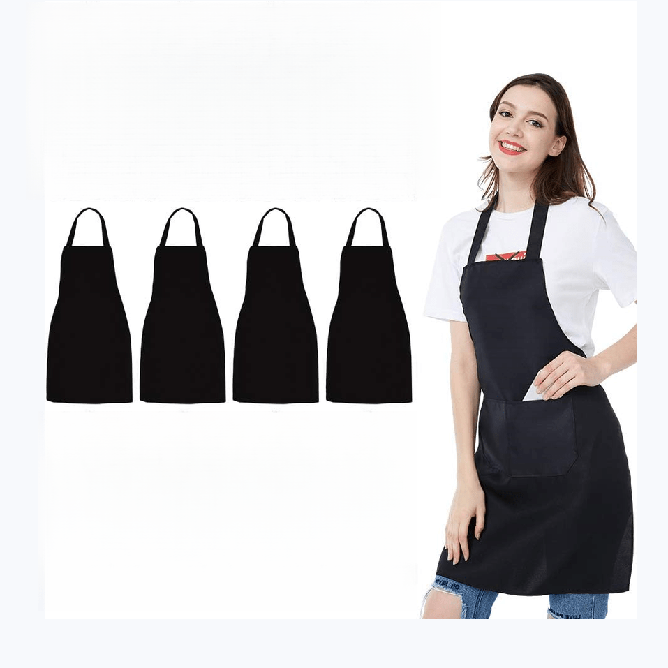 

4pcs Woven Polyester Bib Aprons With 2 Large Pockets, Unisex Aprons, Machine Washable For Crafting,unisex Black Aprons, Machine Washable For Restaurant Kitchen, Bbq & Crafting