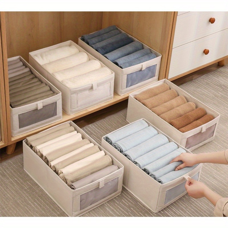 

1pc Foldable Canvas Storage Box Set, No-lid Organizer For Bedroom & Living Room, Closet Wardrobe Clothes Pants Organization Box