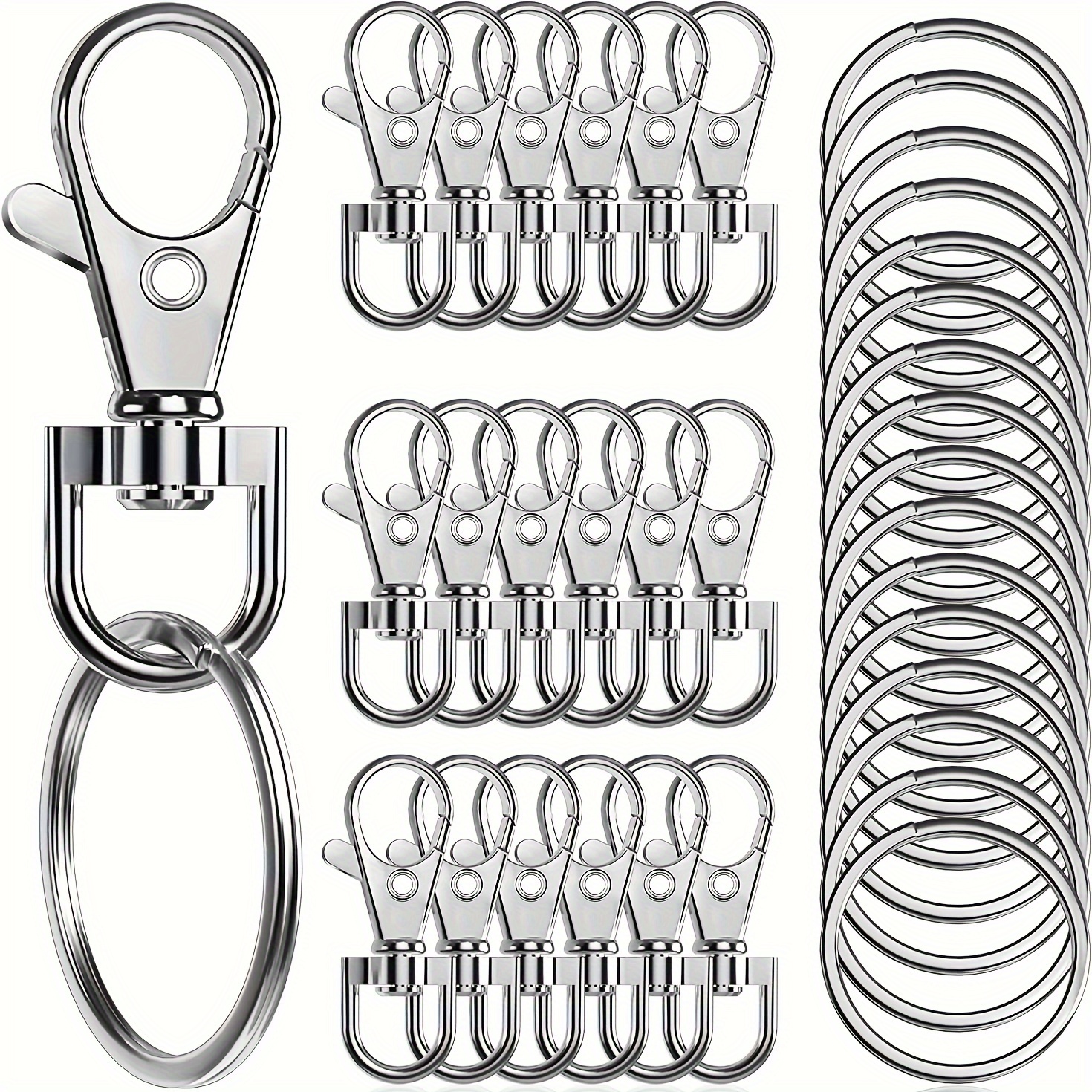 10pcs Metal Swivel Lanyard Snap Hooks And Split Key Rings Chain