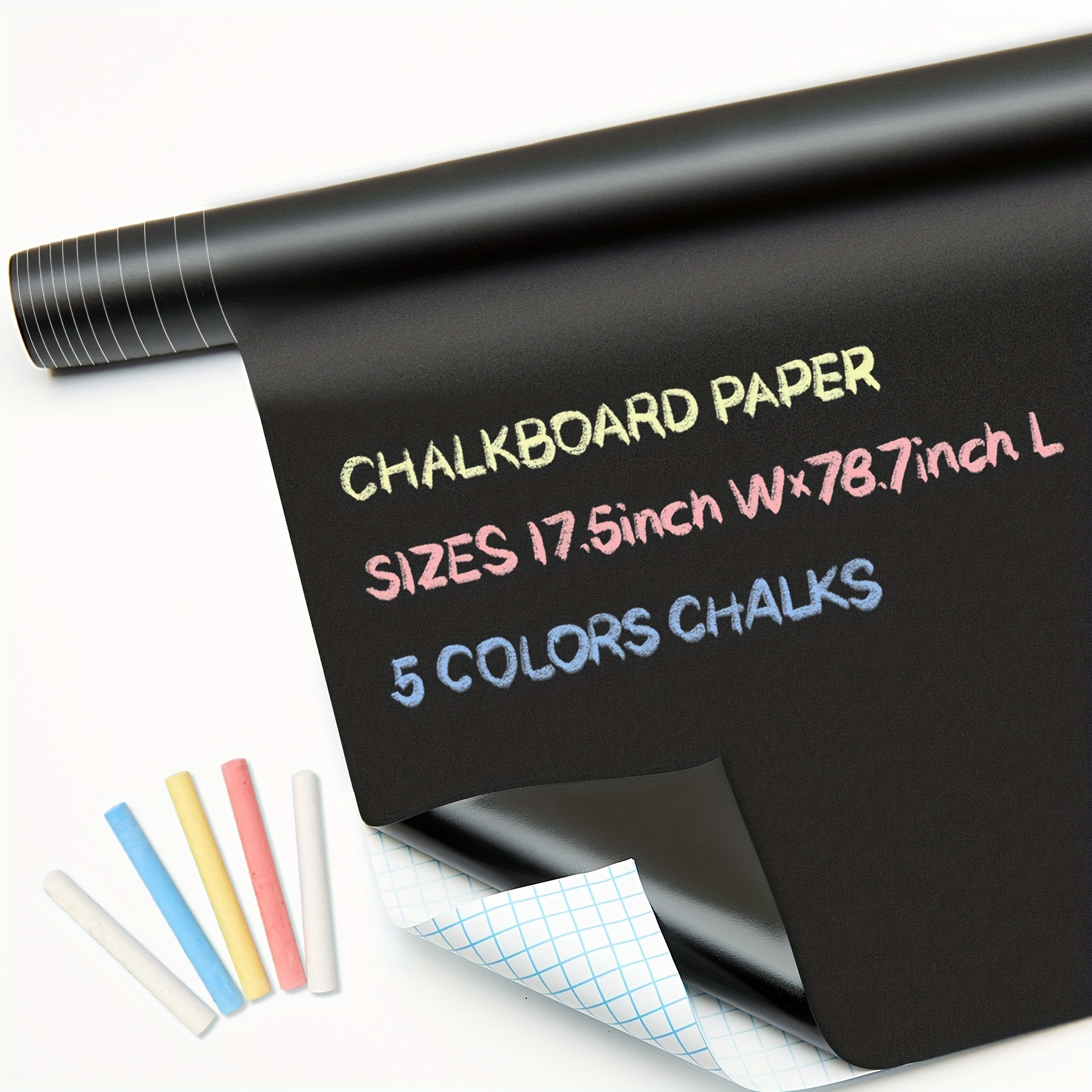 

Chalkboard Contact Paper Roll 45*200cm (17.7"*78.7") 5 Chalks Included Self Adhesive Chalk Paper Removable Diy Blackboard Wall Sticker For School, Office, Home, Art