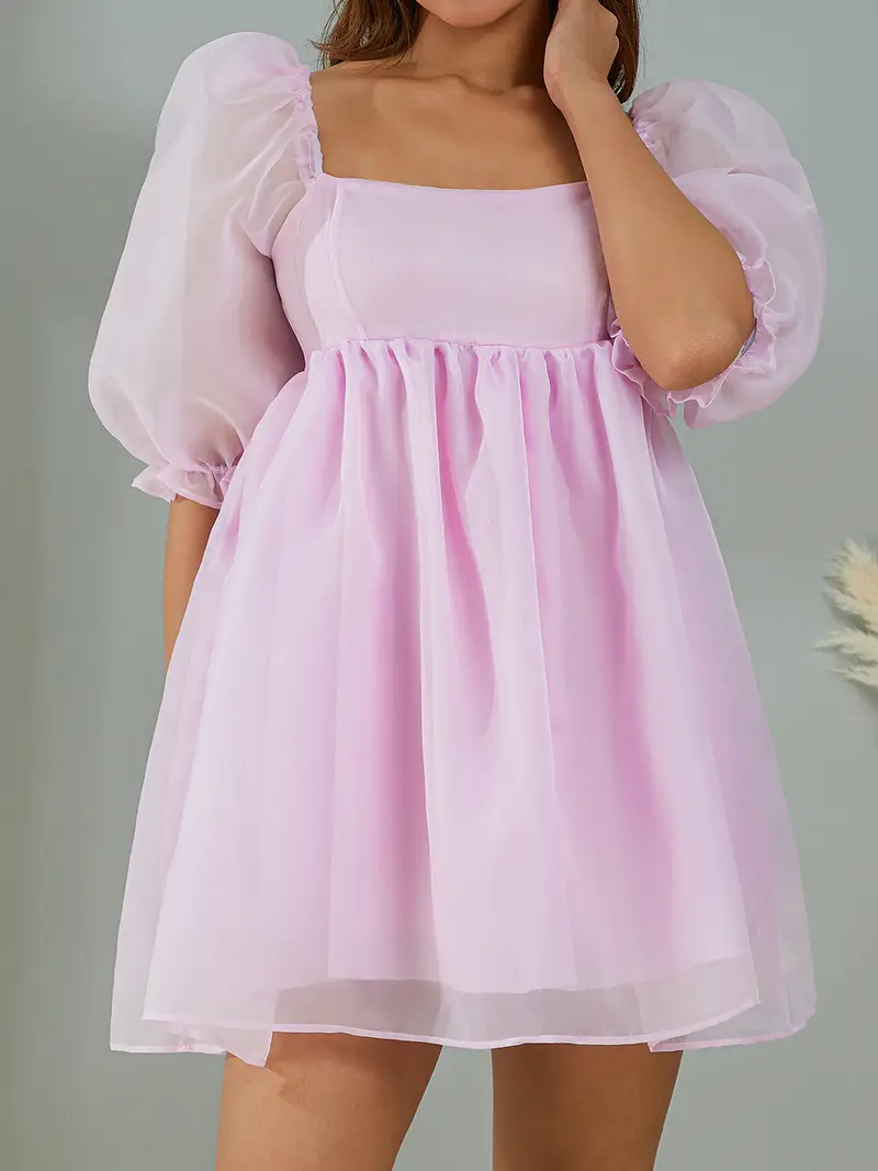 women summer puffy dress solid neck bubble - Temu women summer puffy dress solid neck bubble - Temu