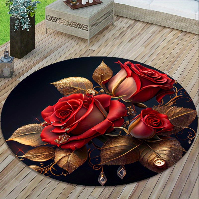 

1pc Flowers Patterned Round Rug Area Rug, Outdoor Rug Picnic Mat Suitable For Deck Backyard Patio Aesthetic Room Decor Art Supplies Home Decor